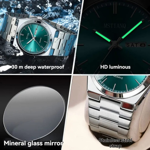 Reloj Vzn Mstianq Deluxe Hombre Acero Inoxidable Mariposa Plateado Plateado Cian