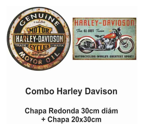 Combo Chapas Vintage Harley - Redon 30cm Diam + 20x30cm 