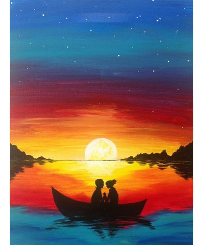 5d Diamond Painting, Lakeside Sunset Boat Couple Dating Diy