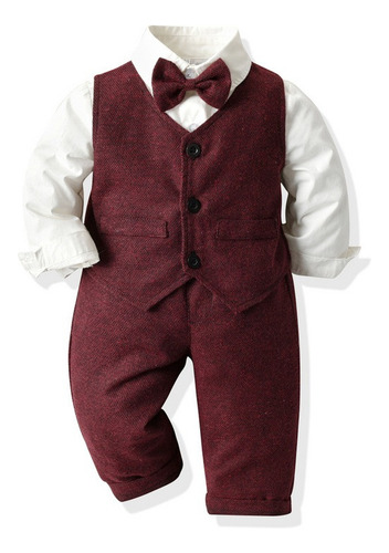 Conjunto Formal Para Niños Ropa De Fiesta Moño Niño Bordó 5 Años