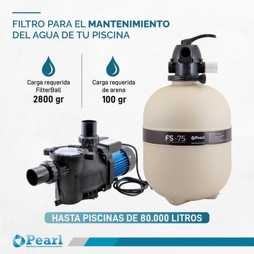 Imagen 5 de 12 de Combo Filtro Arena 75 + Bomba Pileta Pearl 0.75 Hp