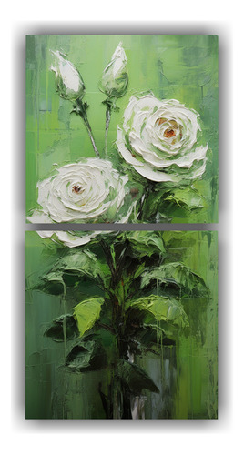 160x80cm Cuadro Decorativo Estilo Dos Artes En Verde Y Rosas