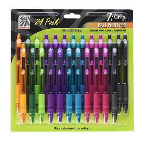 Bolígrafo Zebra Pen, Ret, Md Pt, 1.0mm, 24-pk, Multi Barril-
