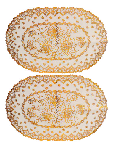 Mantel De Mesa, 2 Unidades, De Pvc, Color Dorado, Posavasos