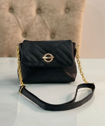 Bolso Carriel De Mujer Color Negro Adornos Dorados Moda