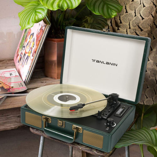 Tocadiscos Tanlanin Vintage Con Bluetooth Usb De 3 Velocidad