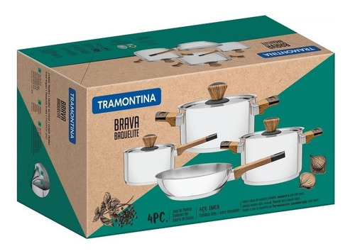 Jogo De Panelas Tramontina 4 Peças Brava Cabo Baquelite Inox
