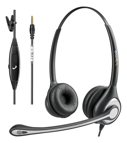 Auriculares Duales Con Cable Wantek Con Micrófono Con Cancelación De Ruido Y Diadema De Ajuste Ajustable Para iPhone Samsung Huawei Htc LG Zte Blackberry Y Teléfonos Inteligentes Con Conector De 3,5