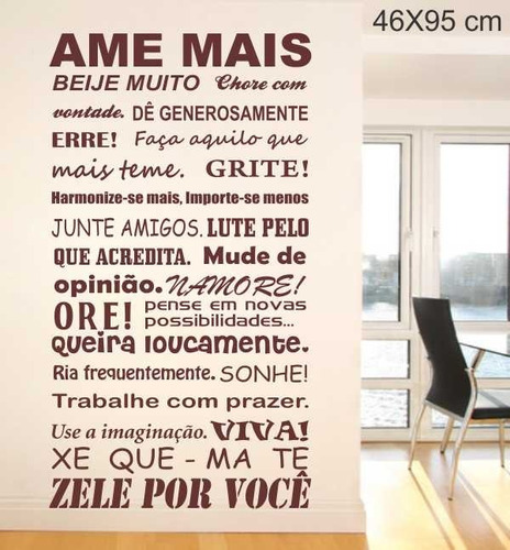 Adesivo Decorativo Papel De Parede Frase Ame Mais 45x95 Cm