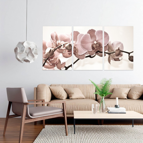Imagem 3 de 9 de Quadro Flores Orquídeas Bege Para Sala Recepção Canvas