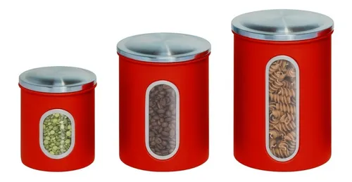 Set De 3 Contenedores De Metal Rojo Honey Can Do