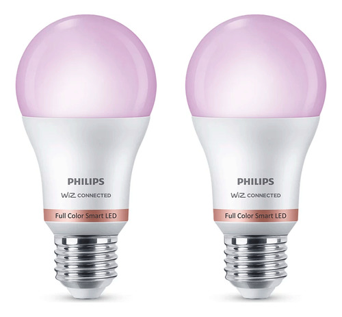 Combo X2 Lampara Led Bulbo Philips Wiz E27 Smart 8w A60 Rgb