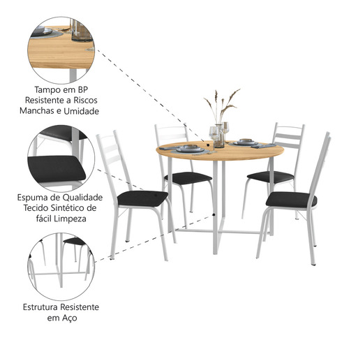 Conjunto Mesa Sala Jantar 4 Cadeiras Branco/preto Artefamol