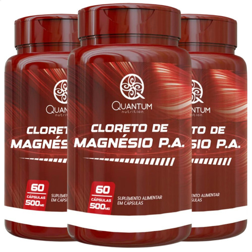 3 Potes Cloreto De Magnésio P.a. Puro Kit 180 Cáps - Quantum