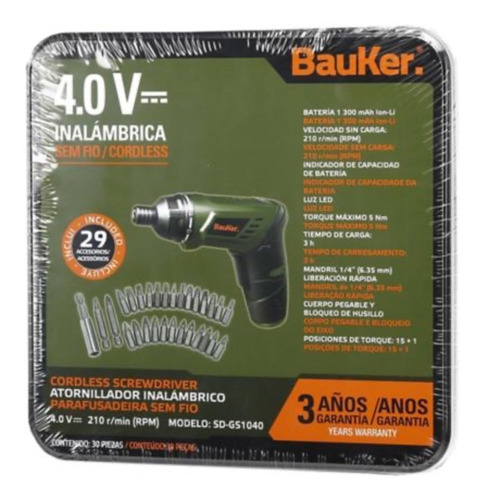 Bauker Atornillador Inalámbrico 4v + 29 Accesorios