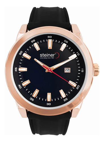 Reloj Para Hombre Análogo Steiner 44mm Luminiscente Fechador Correa Negro Bisel Bronce Fondo Negro