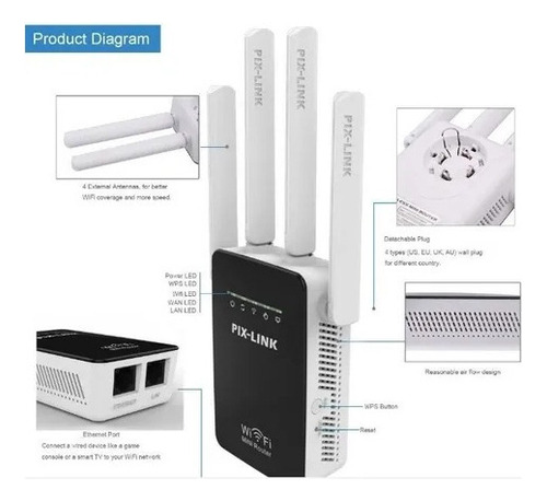 Amplificador de señal WiFi de 2800 m, router, 4 antenas, color blanco, 110 V/220 V