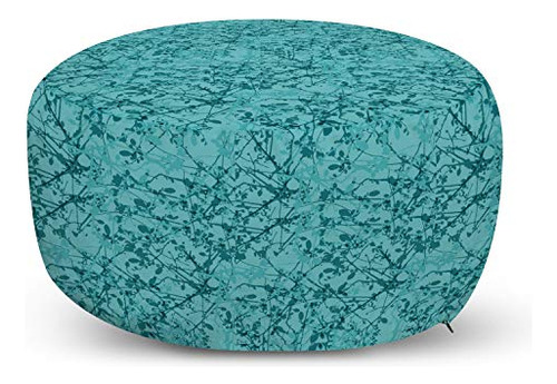 Teal Pouf Cover With Zipper, Ink Drawing Inspired Inter...