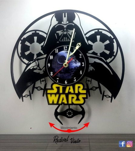 Reloj De Vinilo Con Pendulo Dark Vader Star Wars Decoracion