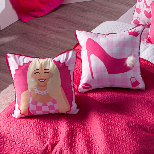 Kit Cama Cobre Leito Paty Pink Com Almofadas Queen 08 Peças