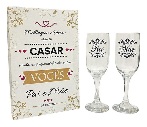 Imagem 1 de 3 de Convite Lembrança Pai Mãe Noivado + Taça Vidro
