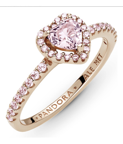 Anillo Pandora Corazón Rosa En Plata Bañado En Oro Rosa 14k Rosa Claro 5