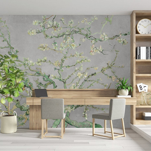 Vinil Fotomural  Adhesivo Van Gogh Almond Blossom Medida Personalizada Acabado Mate  No Daña Superficies Eco Friendly Color Gris