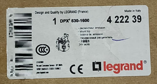 Bobina De Disparo Para Dpx 24v 630/1600 Ref 422239 Legrand