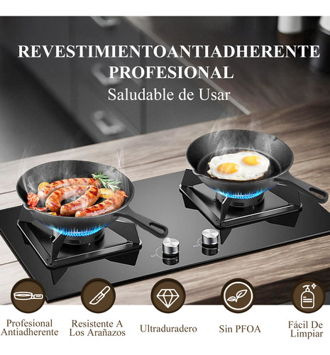 Novry® 10PZS Sartén De Hierro Fundido Antiadherente Set De Sartenes Con Sartén Para Freír Antiadherente 3 Espacios En 1 Multifunción