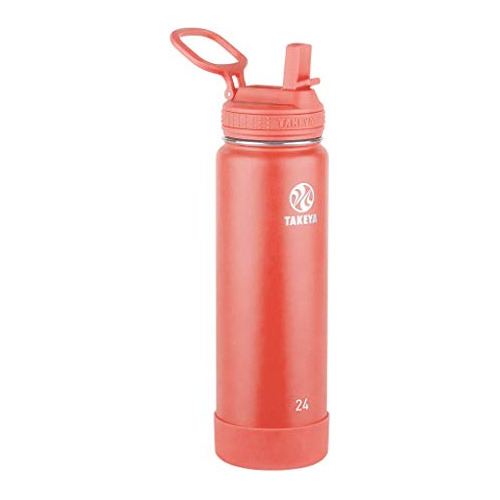 Actives Botella De Agua Aislada W Paja Tapa Coral 24 Oz