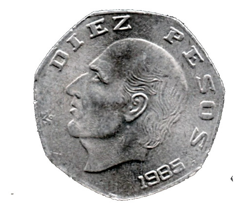 Moneda Diez  $10  Pesos  Heptagonal.hidalgo  Niquel    1985