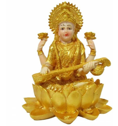Estatua Deusa Saraswati Do Conhecimento 16cm Resina B43013