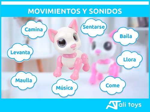 Gatito Robot Smart Interactivo Táctil Sonidos Camina Baila Personaje Blanco Y Rosa