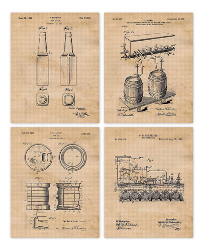 Impresiones De Patentes De Equipos De Cerveza Vintage, 4 (8 
