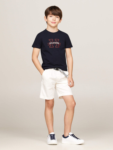 Pantalón Chino Corto Blanco Con Cinturón Tommy Hilfiger Niño Talla 10