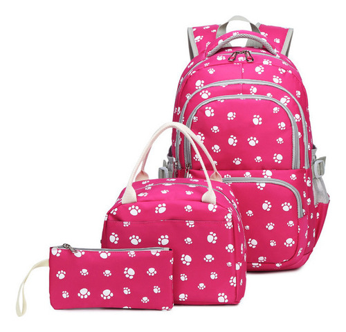 Conjunto Mochila Con Estampado Pata Perro Y Bolsa Almuerzo Color Rojo