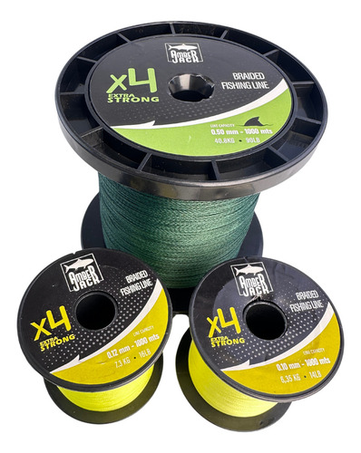 Multifilamento Amberjack Bobina 1000 Mts 4x Todas las Medida Color Amarillo 0.12 mm