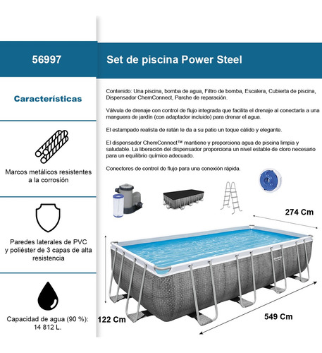 Alberca Estructural Bestway Power Steel Rectangular 549x274