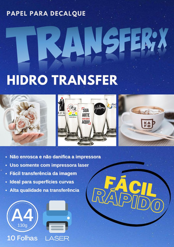 Papel Hidrotransfer Flexível 10 Folhas A4 Transferix