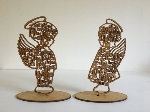 2 Angel De La Guarda Modelo Niño Y Niña Mdf 3mm Crudo Laser