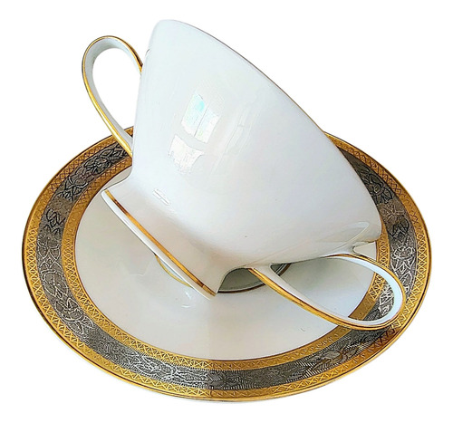 Consomera De Porcelana Alemana Rosental Oro Y Plata Blanco Plata Y Oro Guardas (Usado)