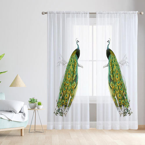 2 Piezas De Cortinas Transparentes De Tul Azul 132cmx160cm