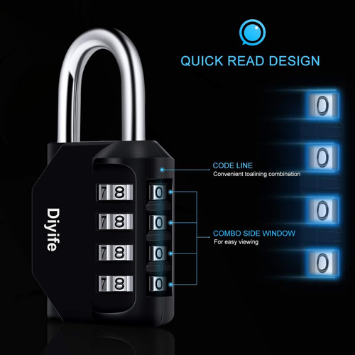Paquete De 3 Candado De Combinación De 4 Dígitos, Cerradura