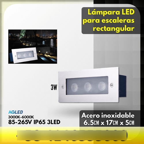 Lampara Led Escaleras 3w 3000k 85-265v Ip65 Rect Cubo Bl