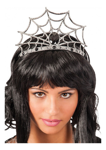 Tiara Viuva Negra Aranha Halloween Coroa Teia Festa Fantasia Cor Preto/prata