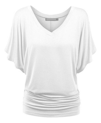 Playera Blusa En V Sólido Con Cuello Manga Murciél De Mujer