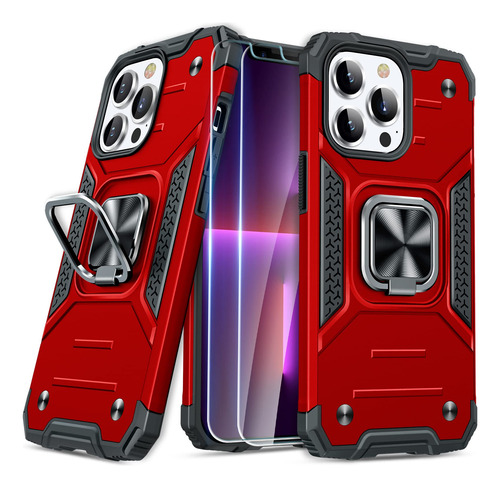 Funda Magnetica Con Anillo Para iPhone 13 Pro Max, Rojo