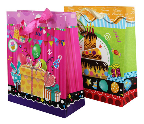 Imagem 3 de 3 de Sacolas Para Presentes Decoradas Kraft Party Festa Com 12