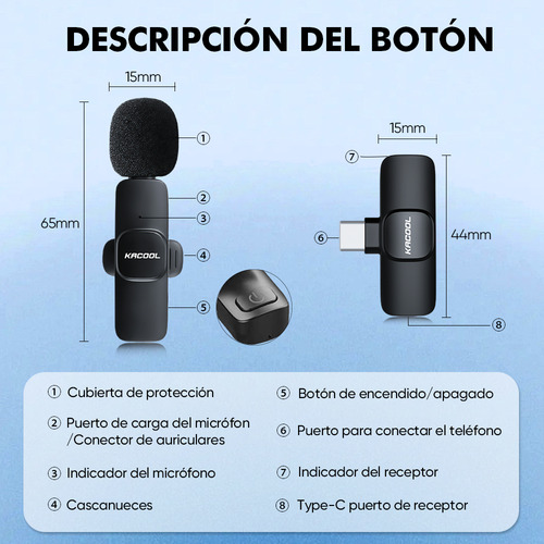 Micrófono Inalámbrico Solapa Inalámbrico Lavalier 1 In 2