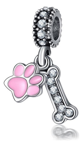 Dije Charm Plateado Huella Hueso Perro Para Pulsera